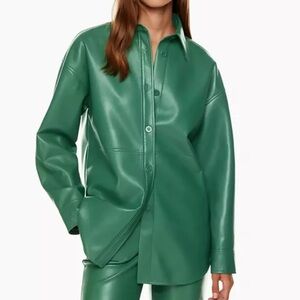 Aritzia Babaton Pelli Vegan Leather Shirt Jacket in Hunter Green, Sz M